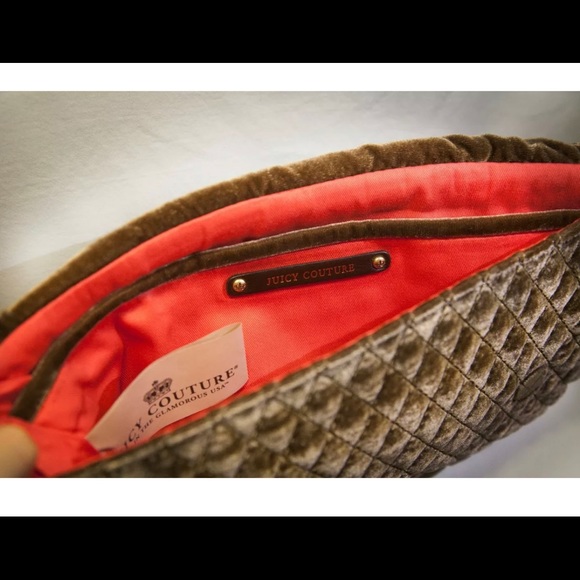 JUICY COUTURE Caramel Brown Bow Quilted Bag Velour Clutch Purse Handbag $198 NWT - Picture 5 of 5